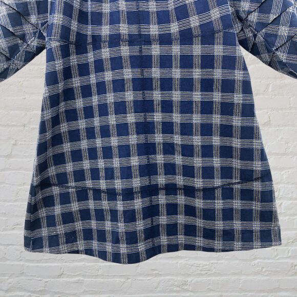 Wrap London Navy Plaid Balloon Sleeve Mini Dress L - Picture 12 of 14
